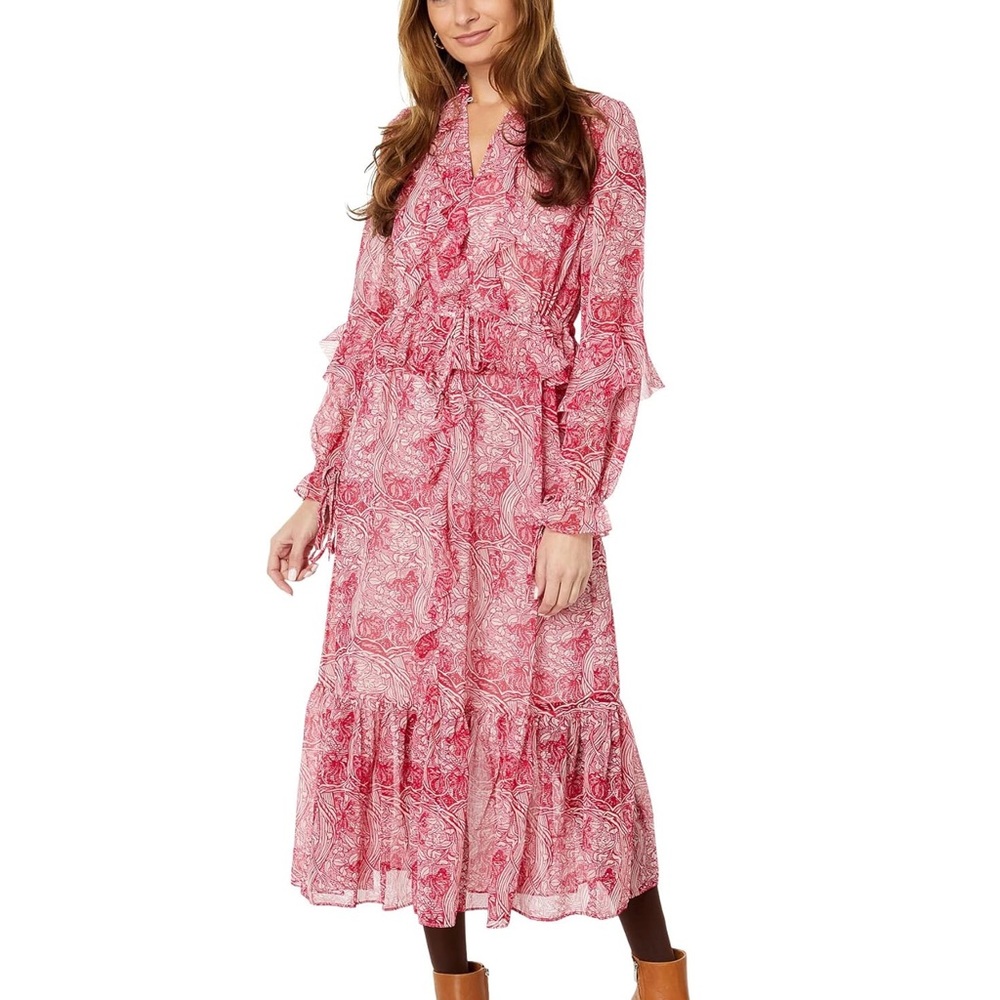 Ted Baker Alissia Ruffle Midi Shirtdress Us size 6 pink/ivory Brand New